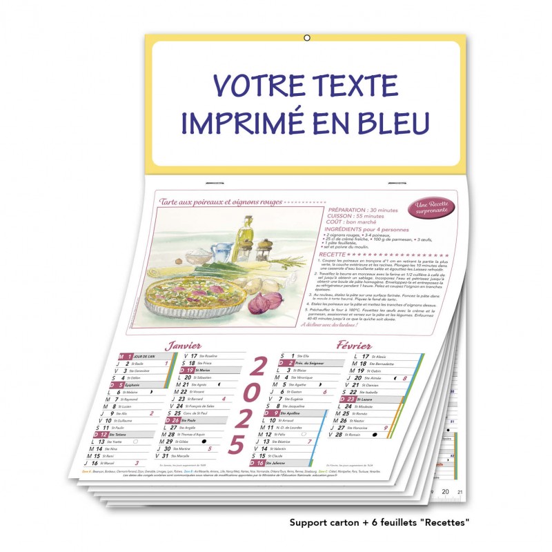 CALENDRIER 6 FEUILLETS RECETTES